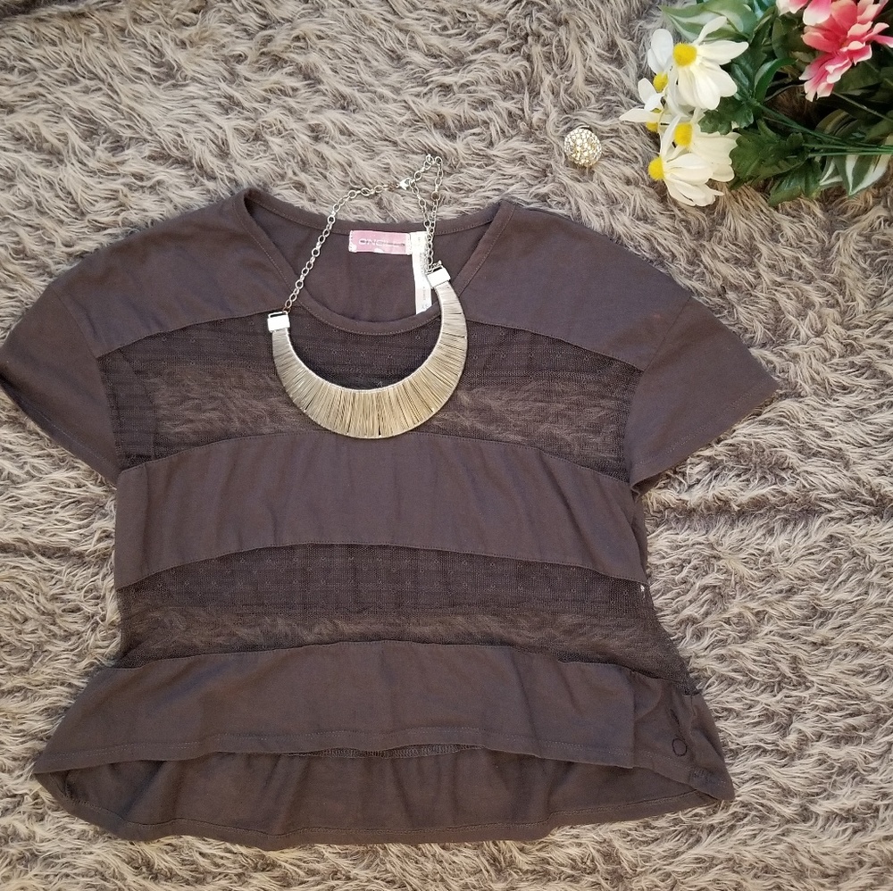 O'Neill Mesh & Cotton Peplum Gray Top